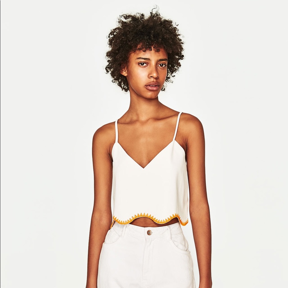 Zara crop top with embroidered hemline - Picture 1 of 2